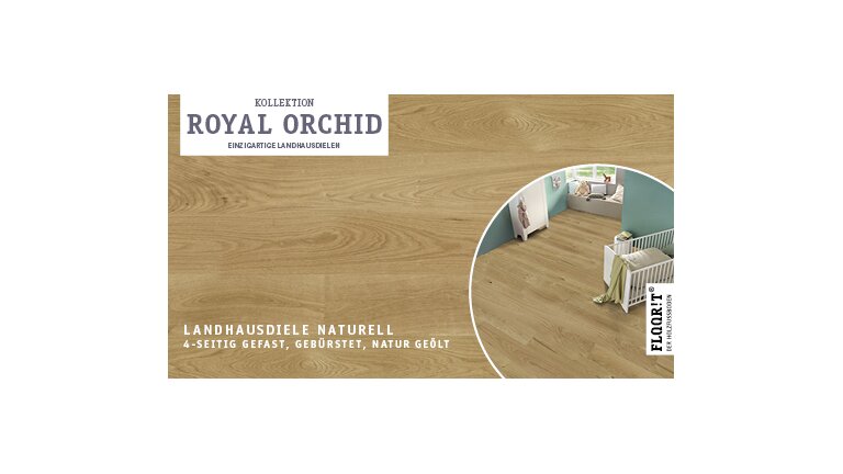 Landhausdiele Naturell, 4-seitig gefast, gebürstet, natur geölt.